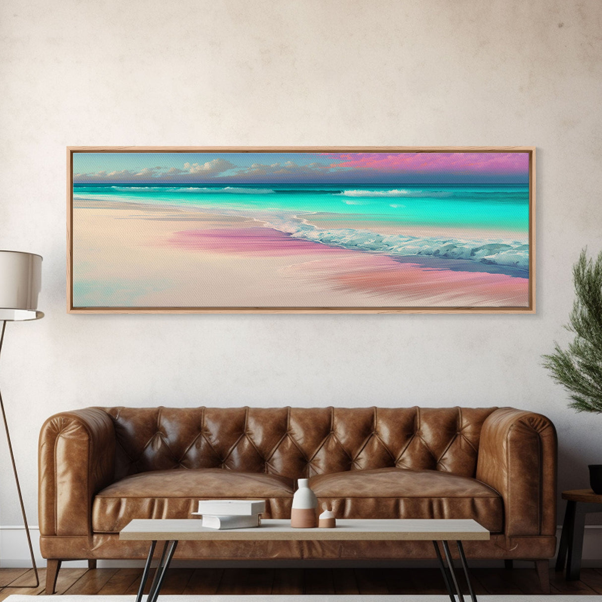 Panoramic Beach Sunset Framed Canvas Print - Perfect for Living Room, Bedroom, or Office Decor | Framed Wall Art, Blue Ocean and Sunset