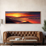 Panoramic Framed Canvas Print - Watercolor Desert Landscape Painting - Vibrant Sunset - Wall Art for Living Room, Bedroom