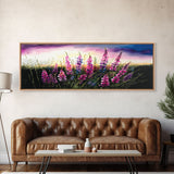 Panoramic Framed Canvas Print of Beautiful Pink and Red Flowers in a Field - Perfect for Living Room, Bedroom, and Office Walls