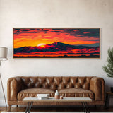 Stunning Panoramic Framed Watercolor Desert Mountain Landscape Canvas Print | Perfect For Living Room, Bedroom, Office