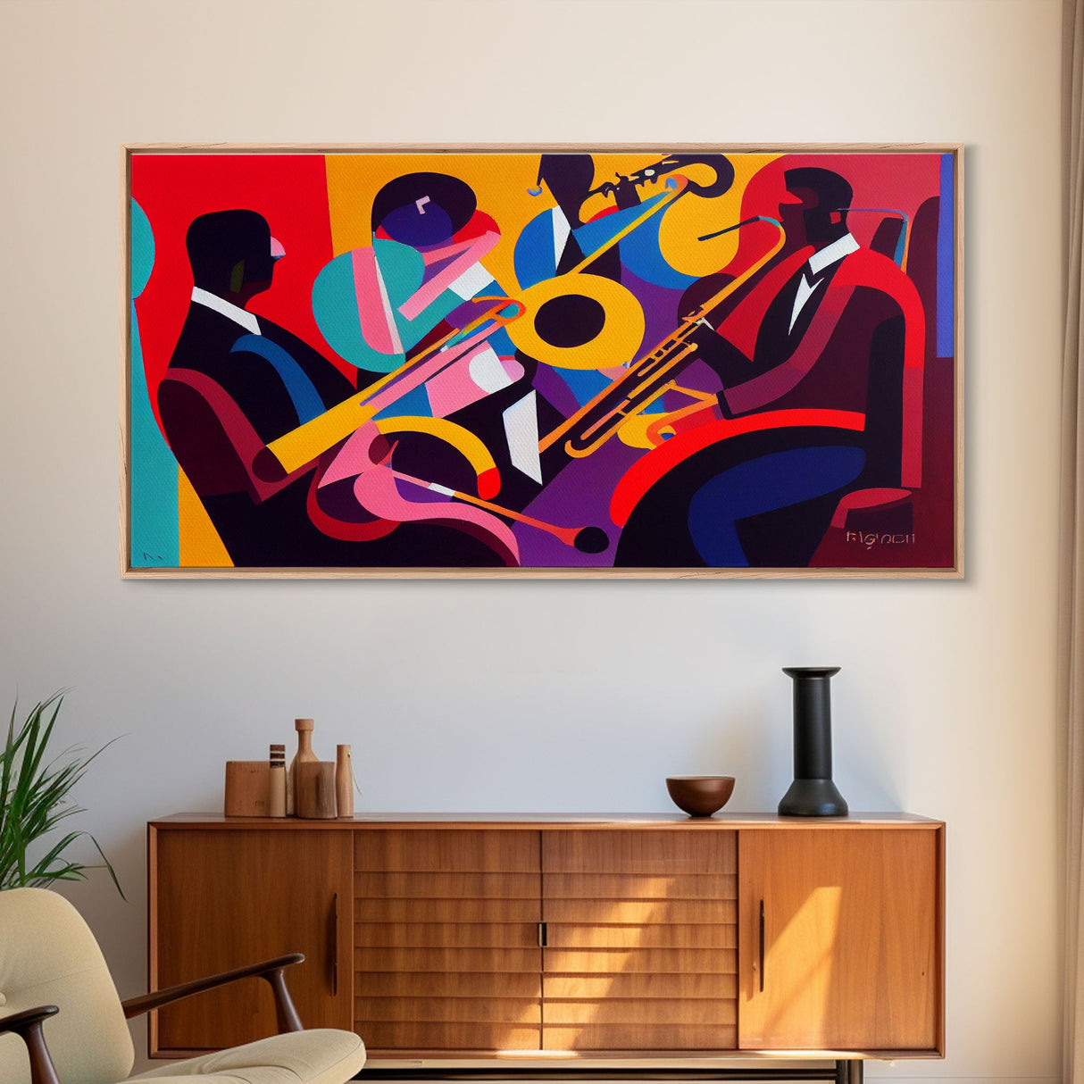 Music wall art, jazz oil painting print, framed canvas print, music gift, jazz club decor, extra large music art, abstract music