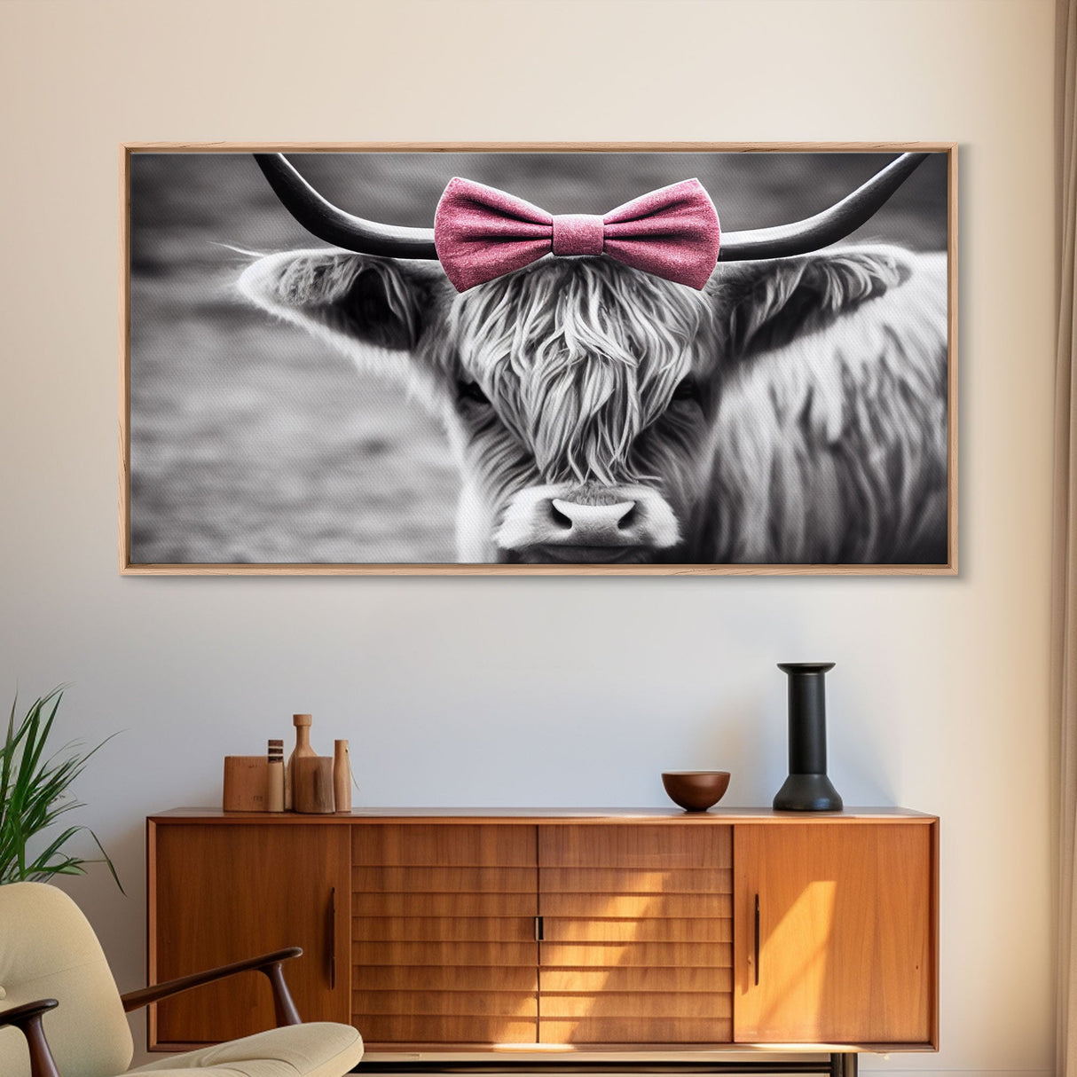 Highland cattle canvas, wall art, Farmhouse decor, Cute Cow Black White print Rustic wall decor Animals painting Scottish cow wall art