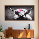 Cute Highland cattle canvas, wall art, Farmhouse decor, Cow Black White print Rustic wall decor Animals painting Scottish cow wall art