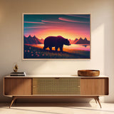 Grizzly bear at sunset, cool nature art, animal print, framed canvas print, wall decor for bedroom / guest room