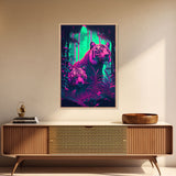 Retro Style Blue Eyed Tiger Art, Framed canvas print, framed wall art, unique colorful animal prints, synthwave style art