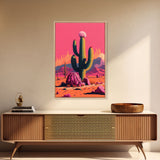 Mexico Cactus Art, Synthwave Pink Art, Framed Canvas Print, Southwest Saguaro Cactus Succulent Art, Western Decor