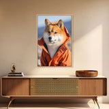 Shiba Inu Wall Print, Dog Wall Art, Animal Art, Orange Jacket, Funny Wall Art, Framed Wall Art, Framed Canvas, Wall Print, Wall Canvas