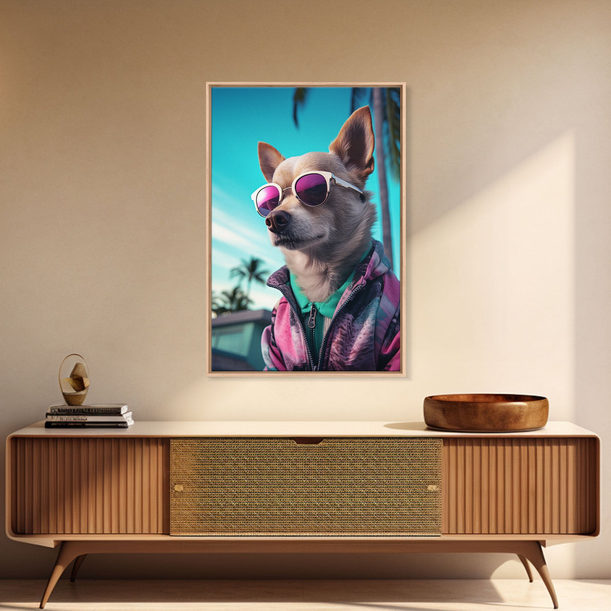 Chihuahua Wall Print, Dog Pink Sunglasses, Dog Wall Art, Animal Art, Funny Wall Art, Framed Wall Art, Framed Canvas, Wall Print, Wall Canvas