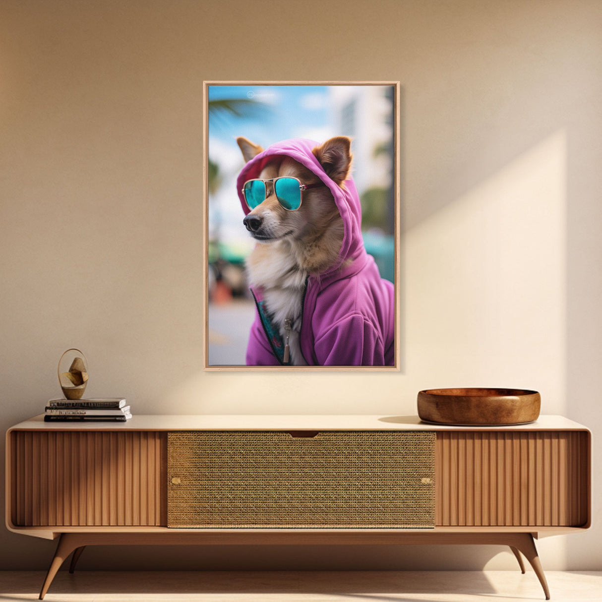 Corgi Pink Hoodie Wall Print, Animal Wall Art, Dog Portrait, Dog Art Print, Framed Wall Art, Framed Canvas, Wall Print, Wall Canvas