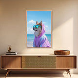 Corgi In Purple Hoodie Sunglasses Wall Print, Beach Art, Dog Print, Dog Portrait, Framed Wall Art, Framed Canvas, Wall Print, Wall Canvas