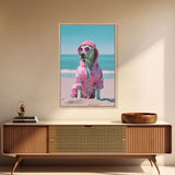 Labrador In Pink Hoodie Sunglasses Wall Print, Beach Art, Dog Print, Dog Portrait, Framed Wall Art, Framed Canvas, Wall Print, Wall Canvas