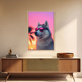 Siberian Husky In Pink Sunglasses Wall Print, Beach Art, Dog Print, Dog Portrait, Framed Wall Art, Framed Canvas, Wall Print, Wall Canvas