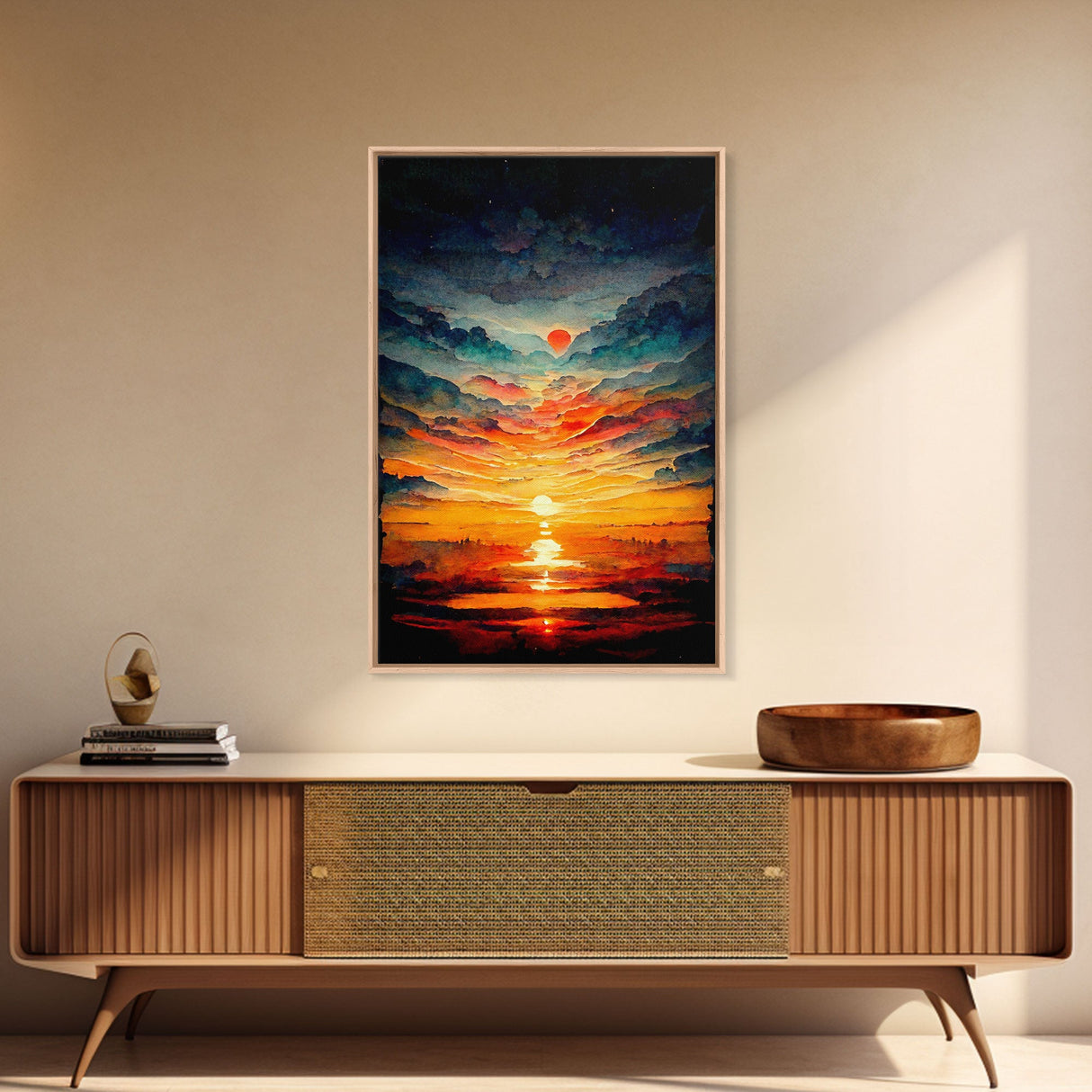 Abstract sunset and clouds canvas print, beautiful oil painting print, nature and landscape wall art, ready to hang