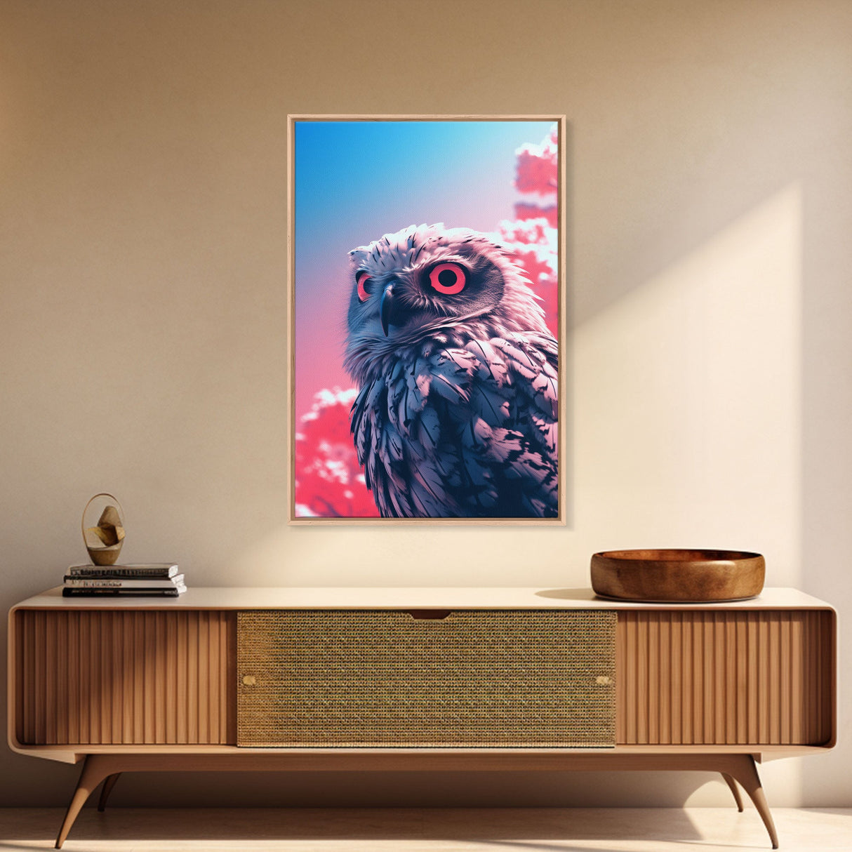 White Owl Wall Print, Animal Art Print, Pink Art, Wildlife Art, Bird Wall Art, Framed Wall Art, Framed Canvas, Wall Print, Wall Canvas