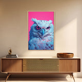 White Owl Wall Print, Animal Art Print, Bird Wall Art, Animal Portrait, Pink Art, Framed Wall Art, Framed Canvas, Wall Print, Wall Canvas