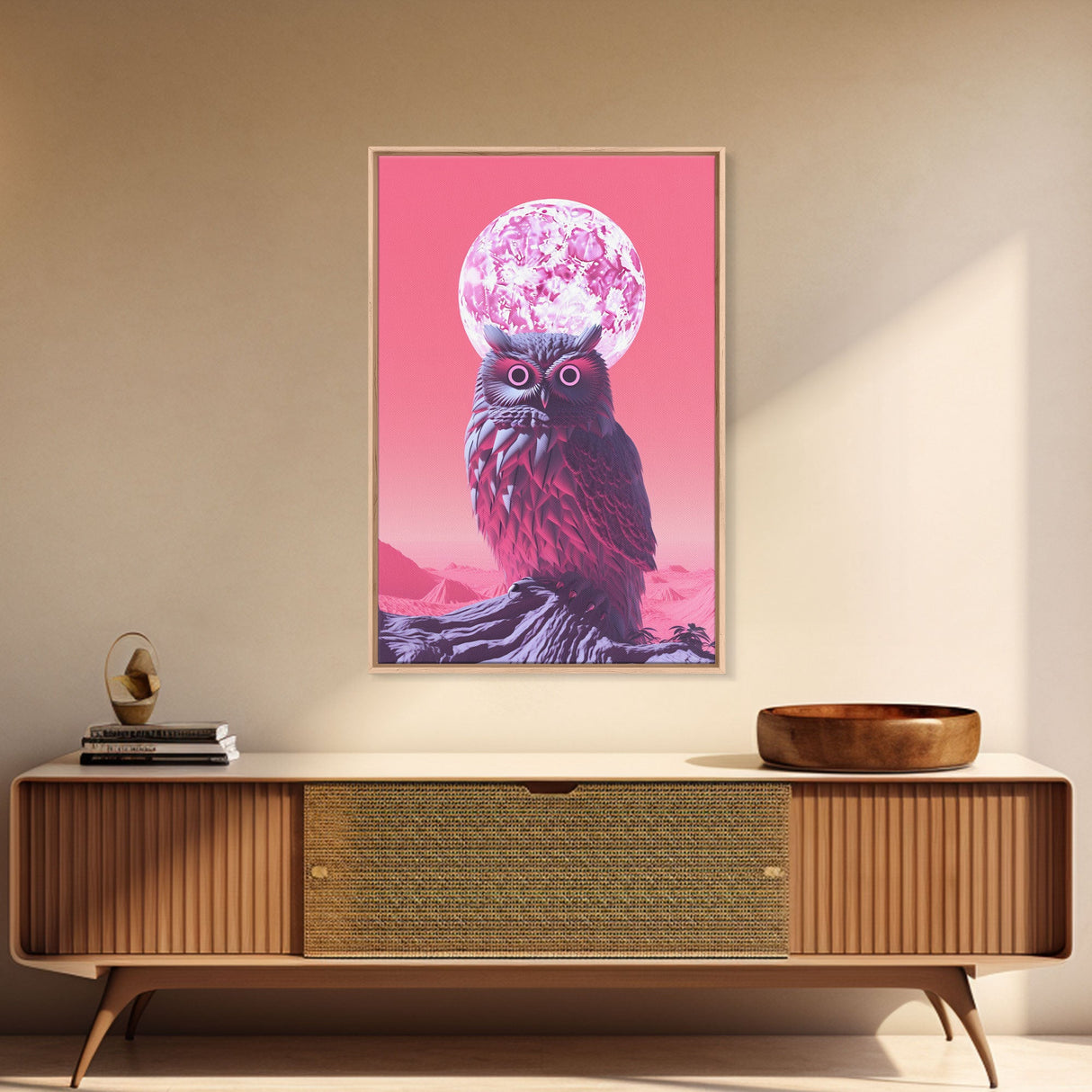 Owl Wall Print, Animal Art Print, Abstract Bird Wall Art, Animal Portrait, Pink Art, Framed Wall Art, Framed Canvas, Wall Print, Wall Canvas