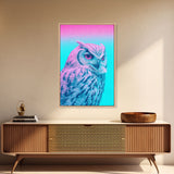 Owl Wall Print, Animal Art Print, Abstract Art, Animal Portrait, Blue And Pink Art, Framed Wall Art, Framed Canvas, Wall Print, Wall Canvas