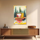 Abstract Surreal Landscape Art, Framed Canvas Print, Retro TV in a Forest, Weird / Strange Home Decor