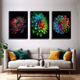 Triptych 3 Panel Wall Art - Framed Canvas Prints - Neon Flowers - Retro Style Flower Paintings - Boho Decor - Minimalist Wall Art - Modern