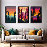 3 Piece Framed Canvas Wall Art Retro Forest Nature Scenery Minimalist Canvas Print Modern Home Artwork Decoration for Living Room