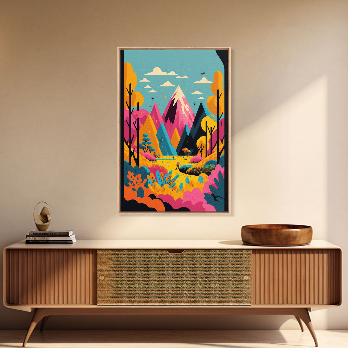 Trendy Pop Art, Surreal / Abstract Mountain Landscape, Fantasy Decor, Framed Canvas Print