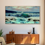 Wave, Ocean Wall Art, Impressionist Oil Painting On Canvas, Ready To Hang Large Landscape Canvas Wall Art Print With Or Without Wood Frame