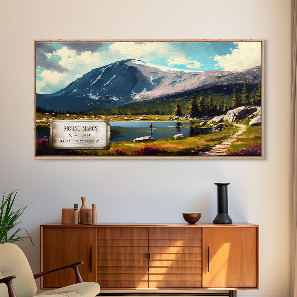 Mount Marcy, Mountains of New York, Travel Poster Wall Art, Framed Canvas Print, American Mountains, Mountain Landscape Painting