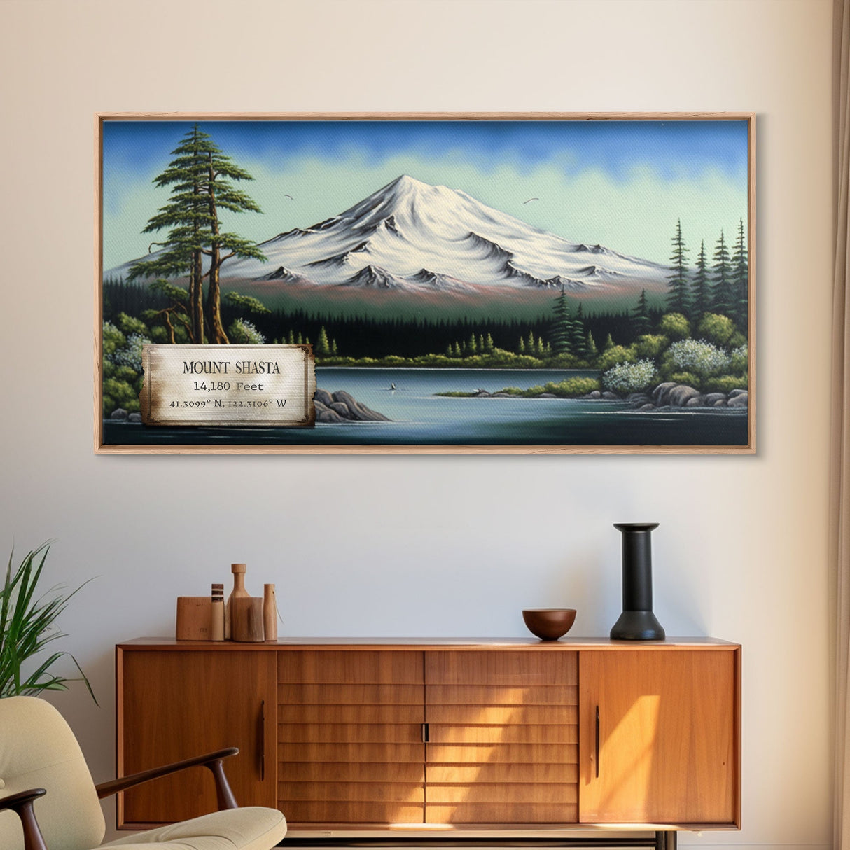 Mount Shasta, Mountains of California, Travel Poster Wall Art, Framed Canvas Print, American Mountains, Mountain Landscape Painting