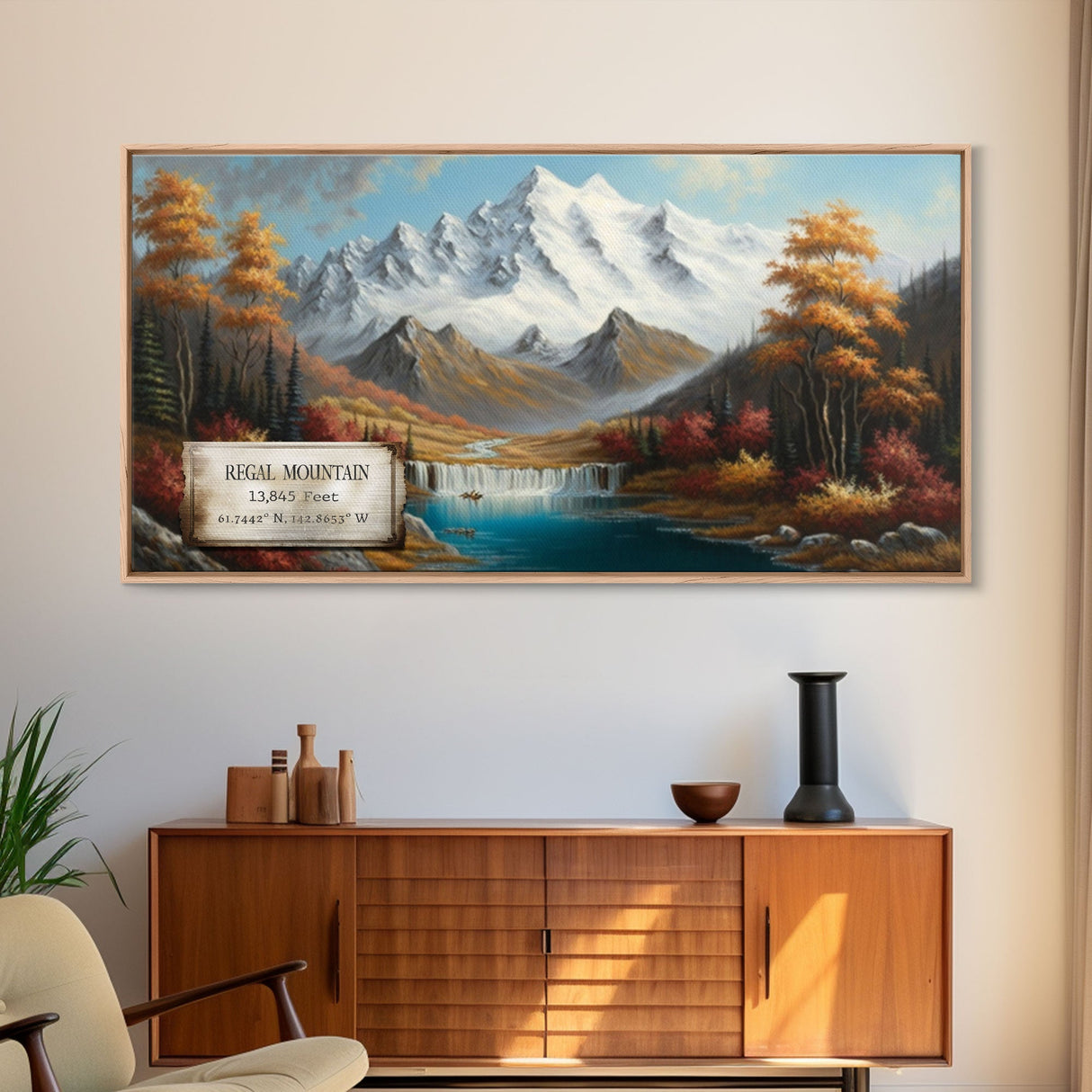 Regal Mountain, Travel Poster Wall Art, Framed Canvas Print, American Mountains, Mountain Landscape Painting, Wrangell Mountains Alaska