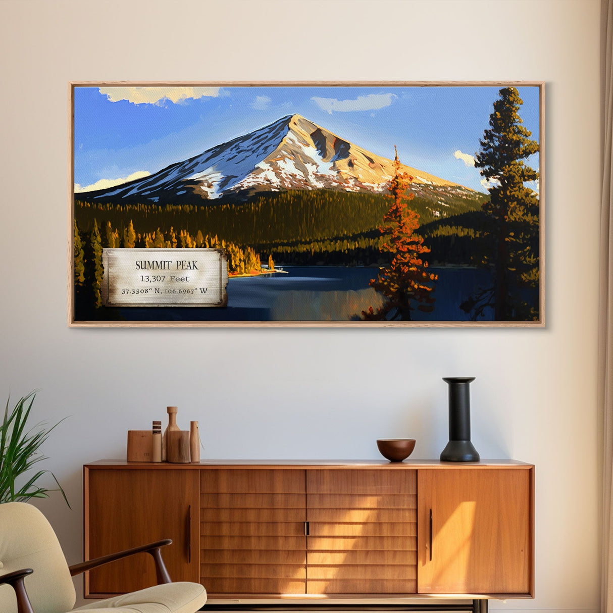 Summit Peak, Travel Poster Wall Art, Framed Canvas Print, American Mountains, Mountain Landscape Painting, Mountains of Colorado