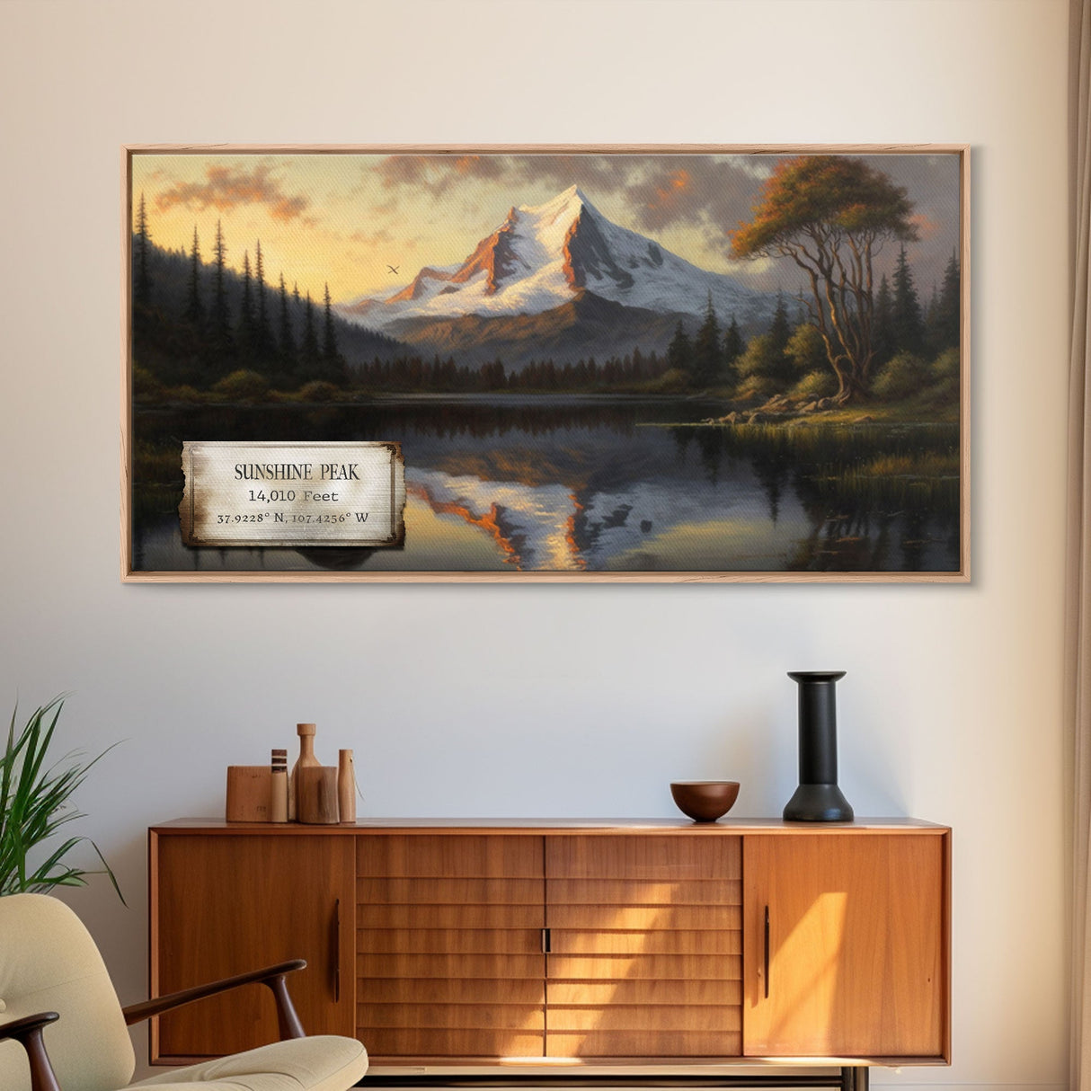 Sunshine Peak, Travel Poster Wall Art, Framed Canvas Print, American Mountains, Mountain Landscape Painting, Mountains of Colorado