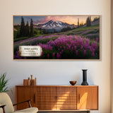 Mount Rainier, Travel Poster Wall Art, Framed Canvas Print, American Mountains, Mountain Landscape Painting, Washington State Art