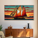 Art Deco Stained Glass Sail Boat Wall Art | Framed Canvas Print | Nautical Art | Seascape Art | Beach House Decor