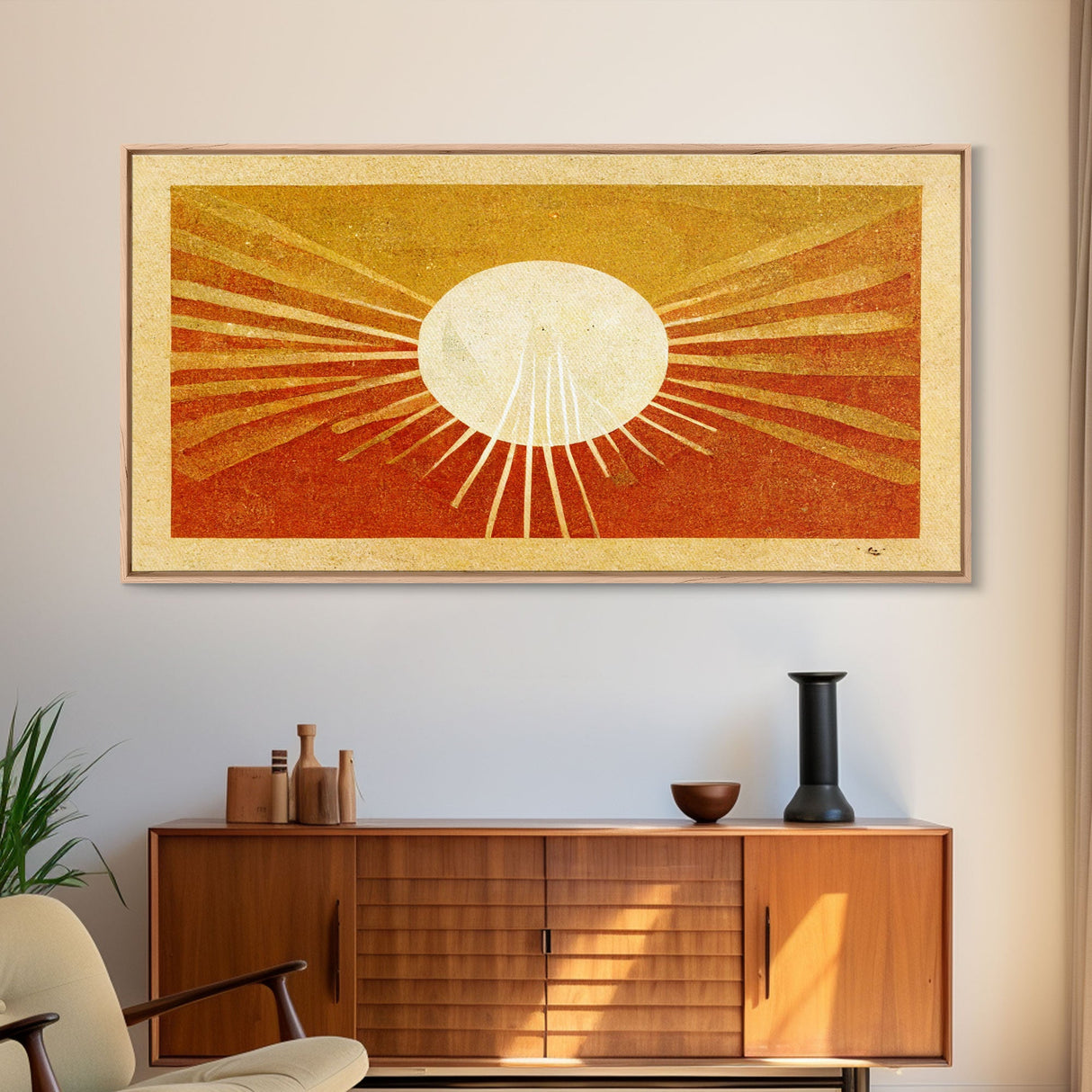 Abstract Midcentury Modern Sunburst, Canvas Print, Art Deco Style wall art, sun with sun rays, sun burst, boho style, ready to hang