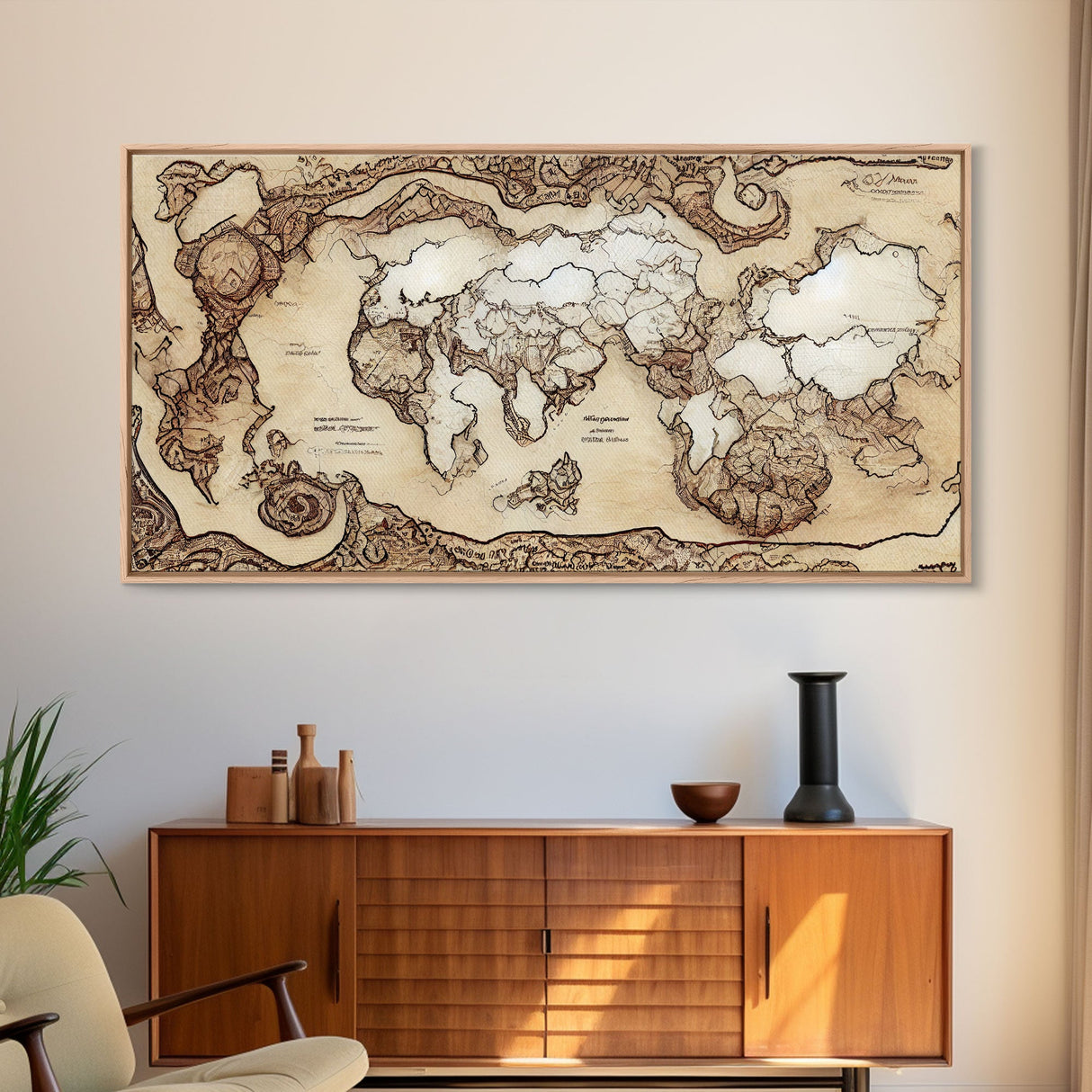 Abstract fantasy world map, canvas print, middle earth style, wall art for nerds like me