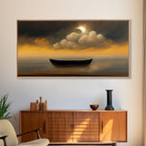 Row boat on a lake canvas print, sunset, watercolor, nature panoramic canvas print