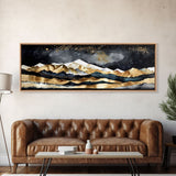 Black & Gold Mountain Landscape Painting, Framed Canvas Print, Panoramic Art, Extra Wide Art, Center Piece Decor, Above Fireplace or Sofa