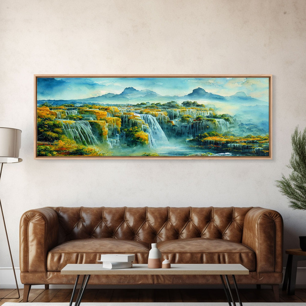 Iguazu Falls of Argentina and Brazil, Framed Canvas Art, Original Waterfall Painting PRINT, Panoramic Extra Large Office Wall Art