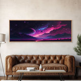 Beautiful Science Fiction Wall Art, Synthwave Style Scifi Art, Framed Canvas Print, Panoramic Alien Worlds and Star Filled Night Sky