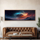 Beautiful Science Fiction Wall Art, Synthwave Style Scifi Art, Framed Canvas Print, Panoramic Alien Worlds and Star Filled Night Sky