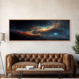 Starry Night Sky Canvas Print, Original Astral Bodies Painting Print, Panoramic / Large Format Wall Art, Framed Art