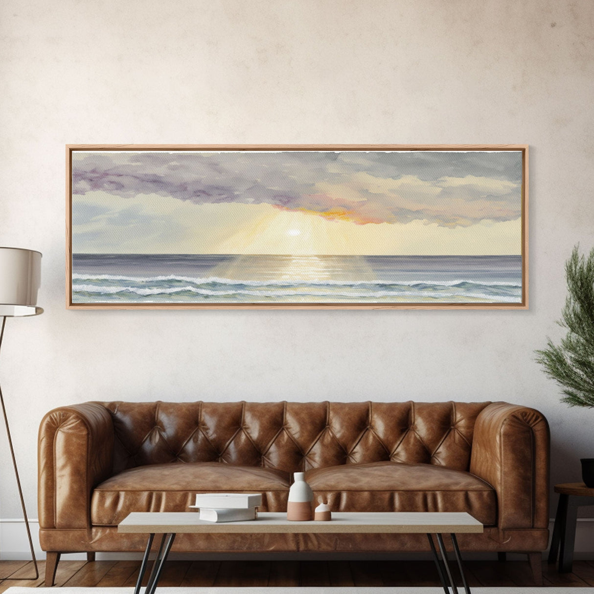 Panoramic Ocean Beach canvas prints Sea landscape Nautical photo Coastal canvas print Sea wave canvas Extra large wall art  Ready to hang