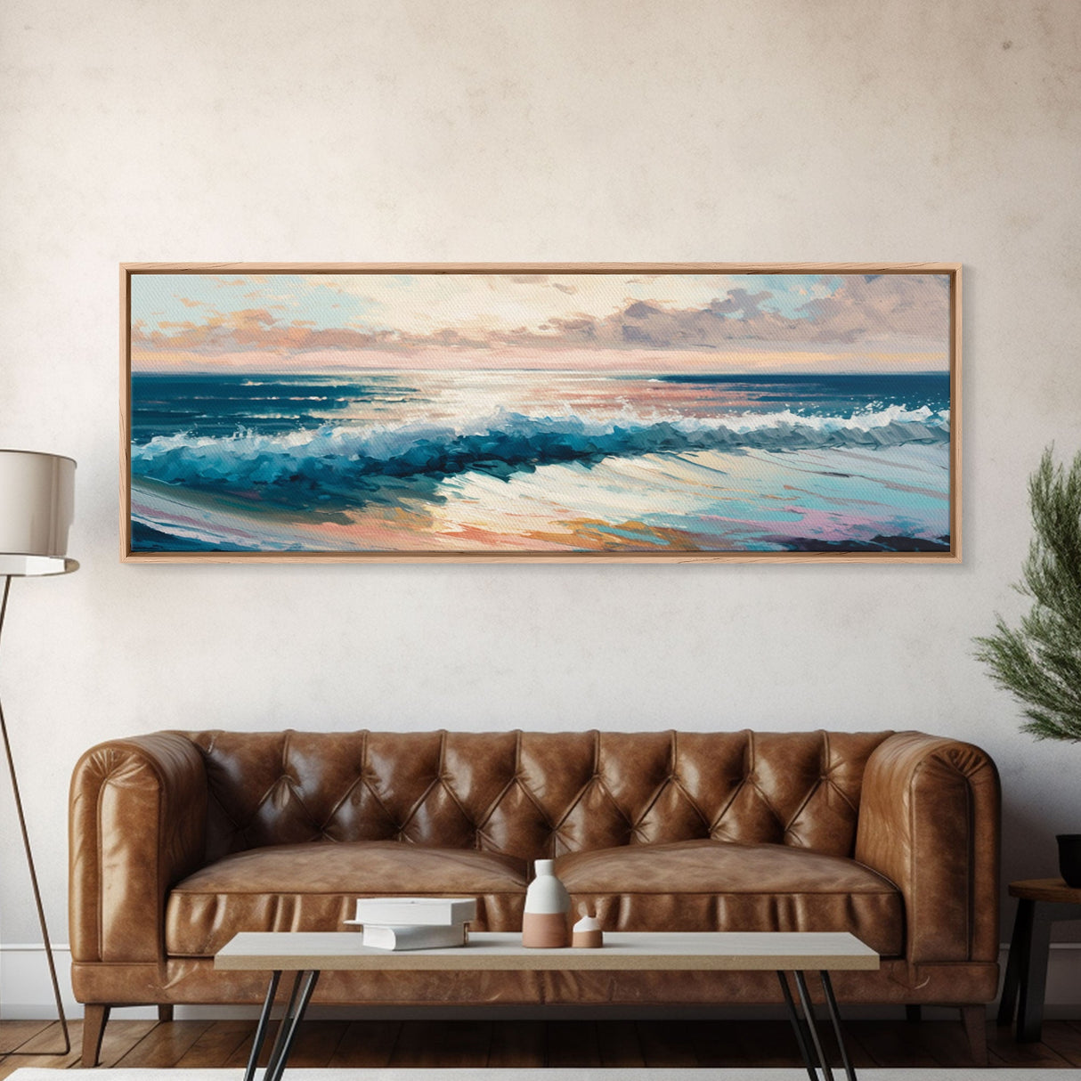 Panoramic Ocean Beach canvas prints Sea landscape Nautical photo Coastal canvas print Sea wave canvas Extra large wall art  Ready to hang