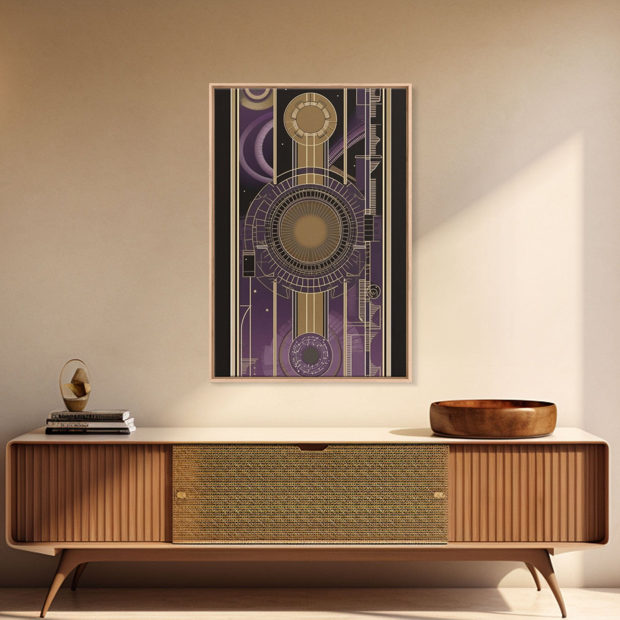 Midcentury Modern Wall art | Framed Canvas Print | Art Deco | Pattern art | Purple & gold art | Abstract art | Ornament art | Lines art