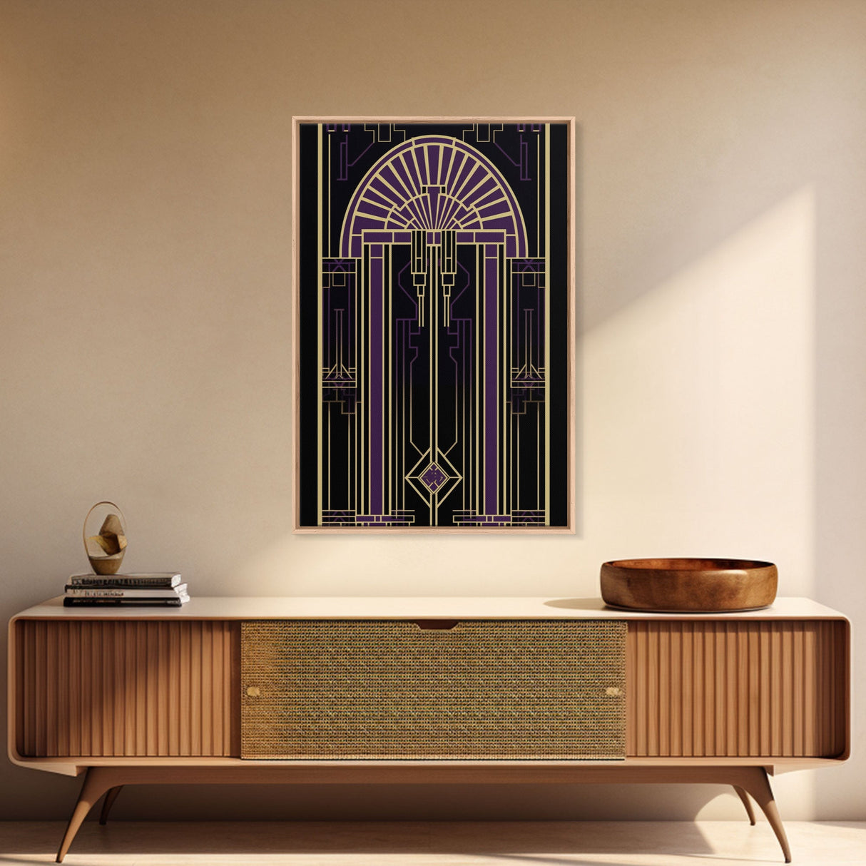 Art Deco Wall art, Framed Canvas Print, Art Deco, Gold & purple art, Living room art, Stained glass art, Office decor, Abstract art