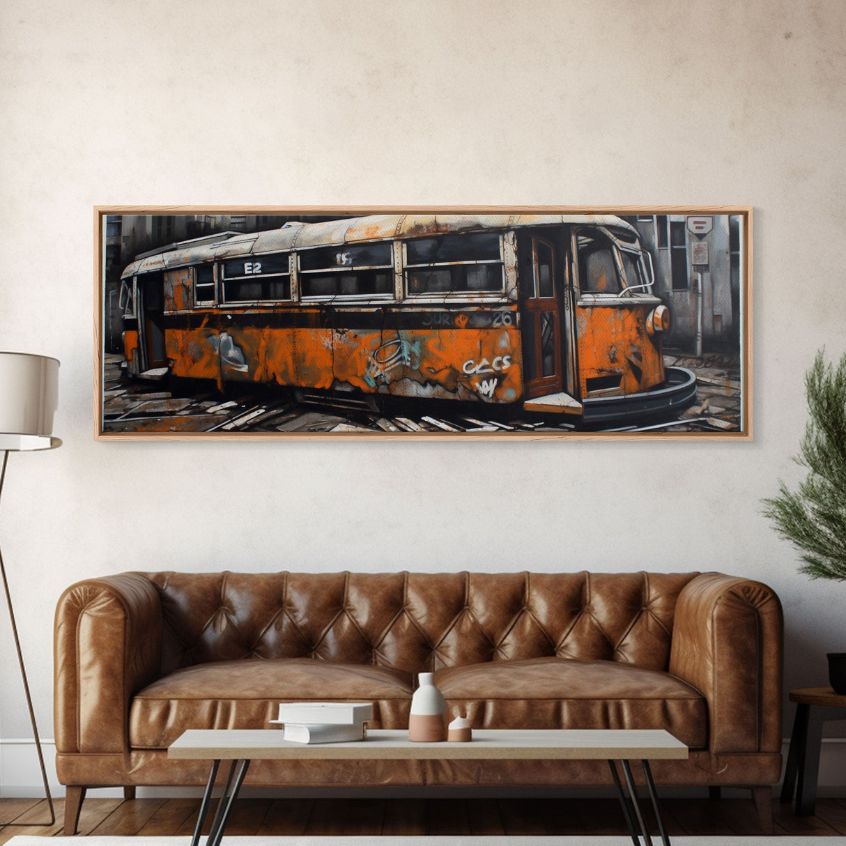 Old Abandoned Orange Streetcar Print, Graffiti Art, Urban Art Print, Street Art, Large Canvas Print, Panoramic, Wall Art, Canvas Print