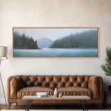 Watercolor Landscape Wall Art Print, Lake, Pine Trees, Mountain, Fishing Boat, Large Canvas Art Print, Panoramic, Wall Art, Canvas Print