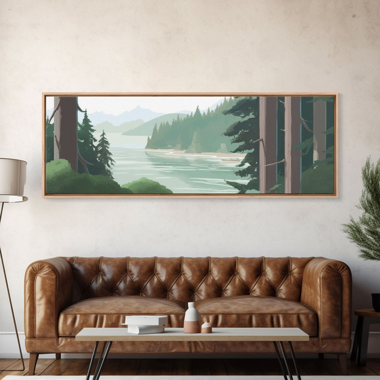 Nature Landscape Wall Art Print, Lake, River, Trees, Mountain, Wall Decor, Large Canvas Art Print, Panoramic, Wall Art, Canvas Print