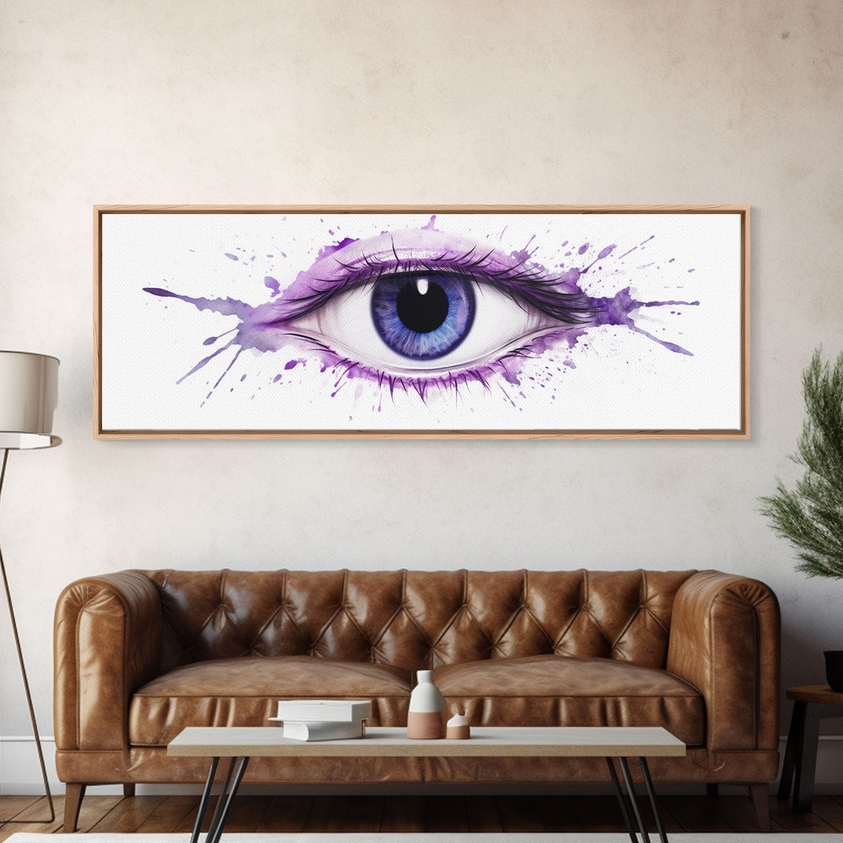 Violet Eye Wall Art Print, Eye Art, Watercolor Canvas Print, Large Canvas Print, Bedroom Art Print, Panoramic, Wall Art, Canvas Print