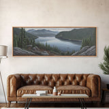 Lake Landscape Wall Art Print, Trees, Mountain, Reflection, Colored Pencil Large Canvas Art Print, Panoramic, Wall Art, Canvas Print